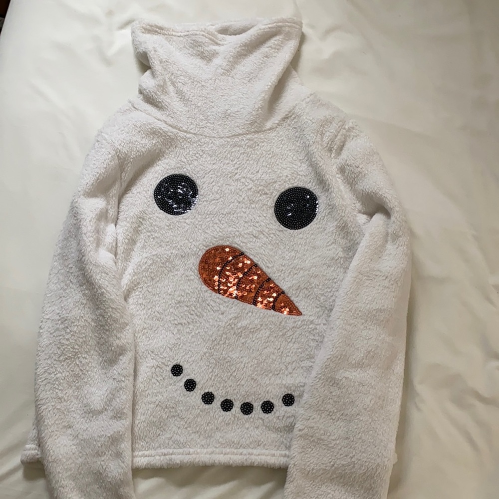 Fuzzy snowman cropped long sleeve turtle neck